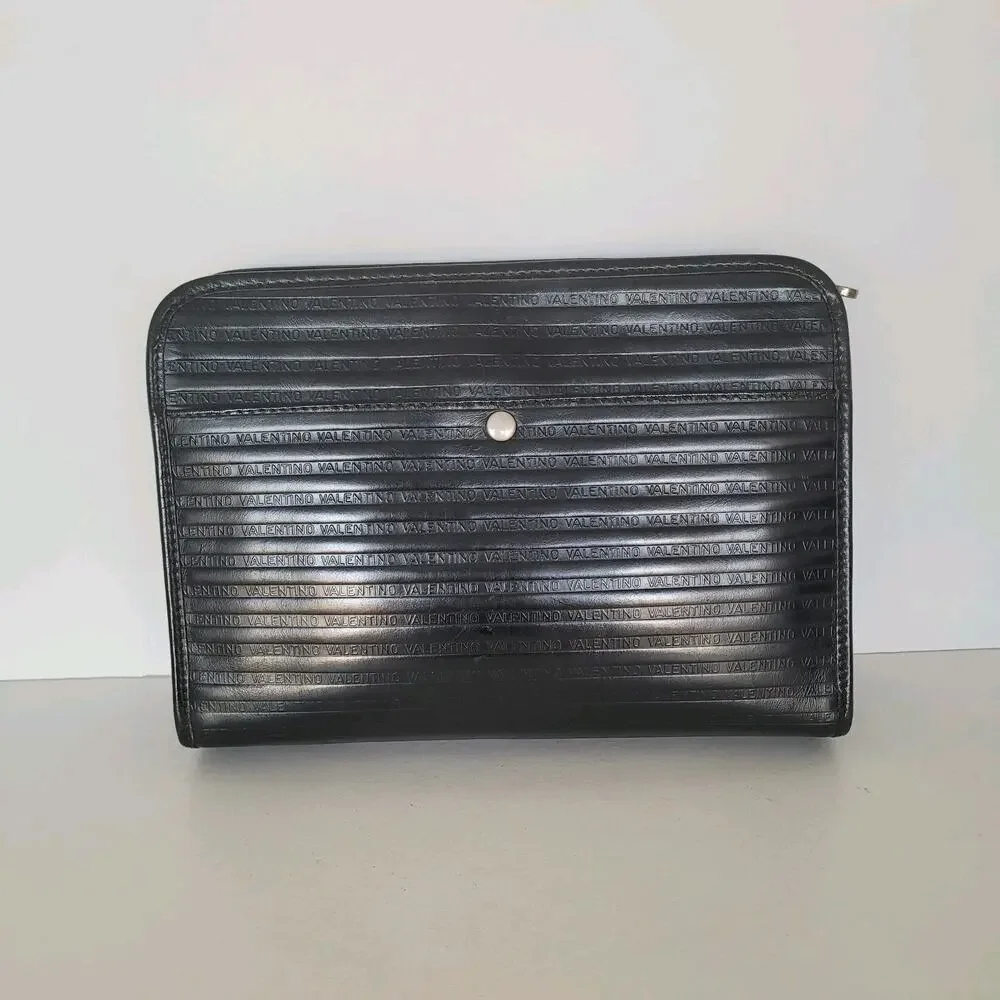 Mario Valentino Bag Clutch Handbag‎ Vintage Pouch Italian Black Zip Leather 10x7